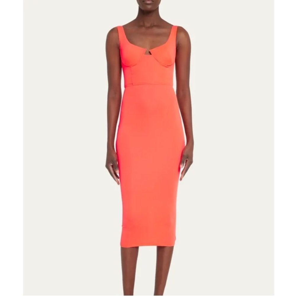 NWT ALEX PERRY Lycra Scoop-Neck Bustier Singlet Midi Dress Strawberry Red 12